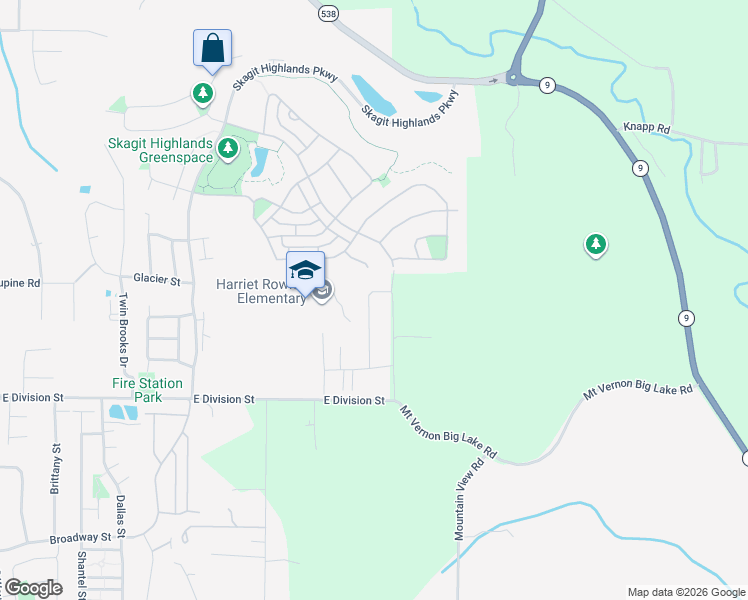 map of restaurants, bars, coffee shops, grocery stores, and more near 5440 Emerald Court in Mount Vernon