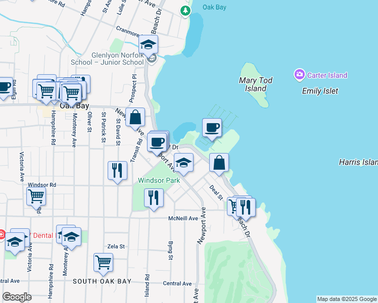 map of restaurants, bars, coffee shops, grocery stores, and more near in Victoria