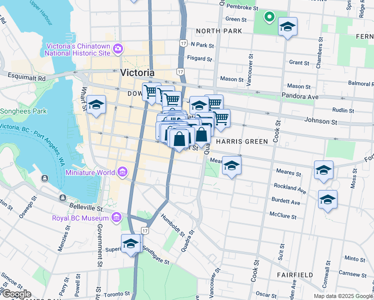 map of restaurants, bars, coffee shops, grocery stores, and more near in Victoria
