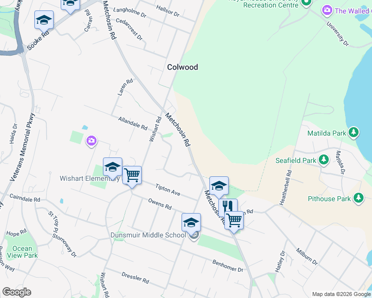 map of restaurants, bars, coffee shops, grocery stores, and more near in Colwood