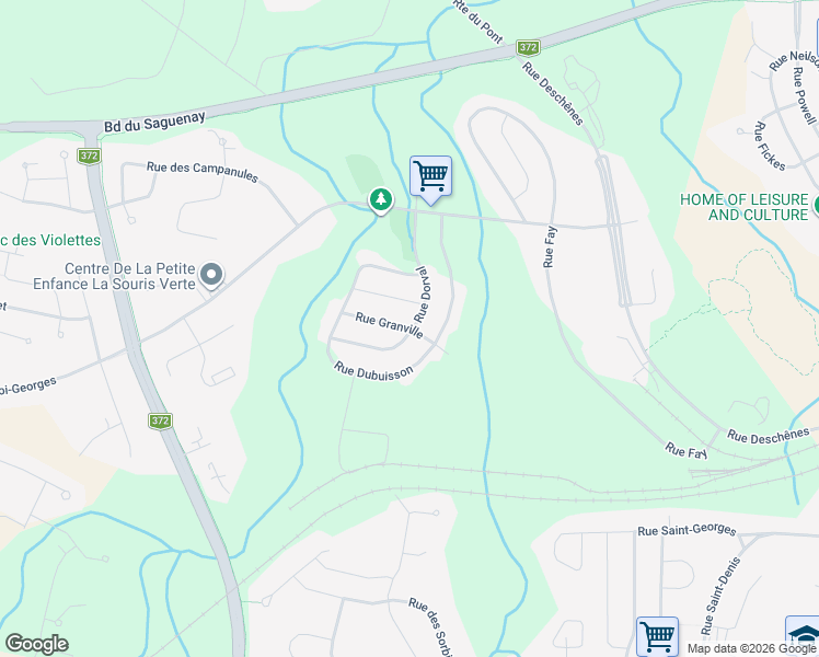 map of restaurants, bars, coffee shops, grocery stores, and more near Rue Granville in Saguenay