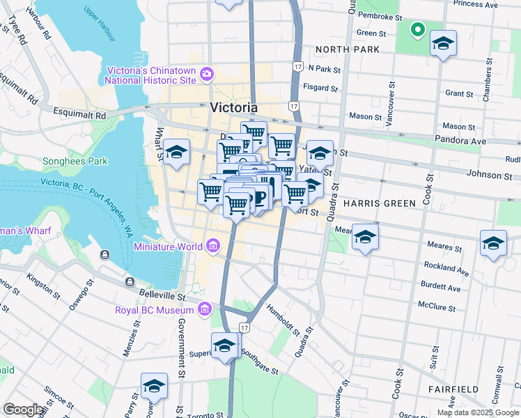map of restaurants, bars, coffee shops, grocery stores, and more near in Victoria