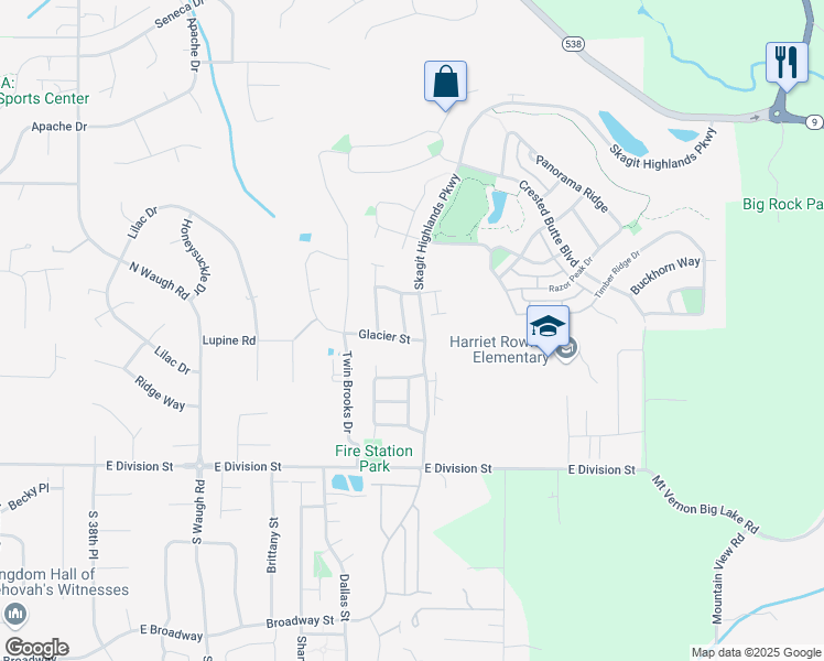map of restaurants, bars, coffee shops, grocery stores, and more near 506 Granite Street in Mount Vernon