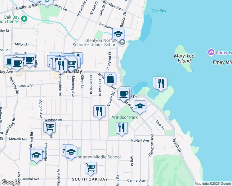 map of restaurants, bars, coffee shops, grocery stores, and more near in Victoria