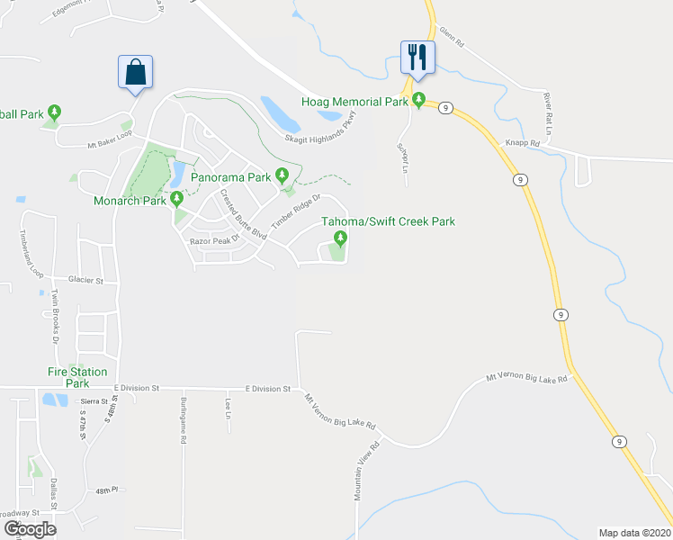 map of restaurants, bars, coffee shops, grocery stores, and more near 5600 Swift Creek Drive in Mount Vernon