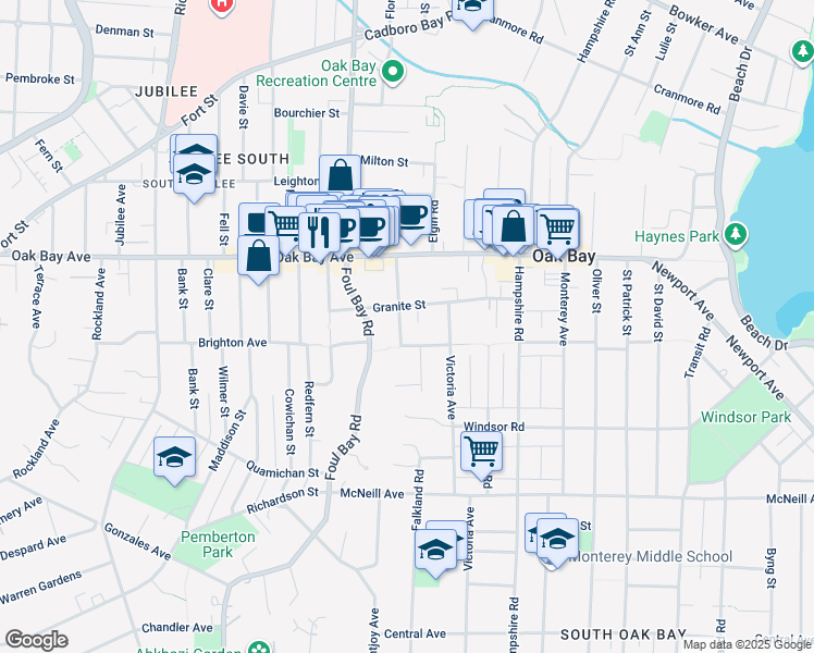 map of restaurants, bars, coffee shops, grocery stores, and more near 1355 Mitchell Street in Victoria