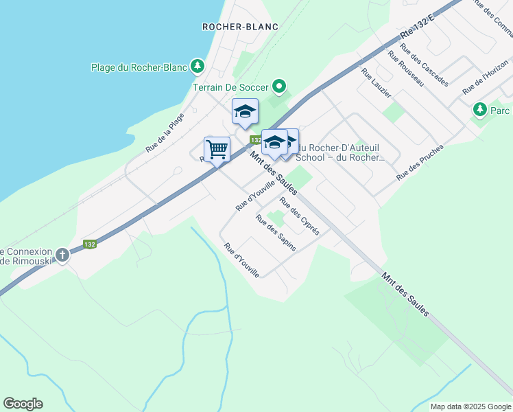 map of restaurants, bars, coffee shops, grocery stores, and more near 179 Rue des Pins in Rimouski