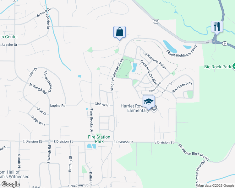 map of restaurants, bars, coffee shops, grocery stores, and more near 506 Granite Street in Mount Vernon