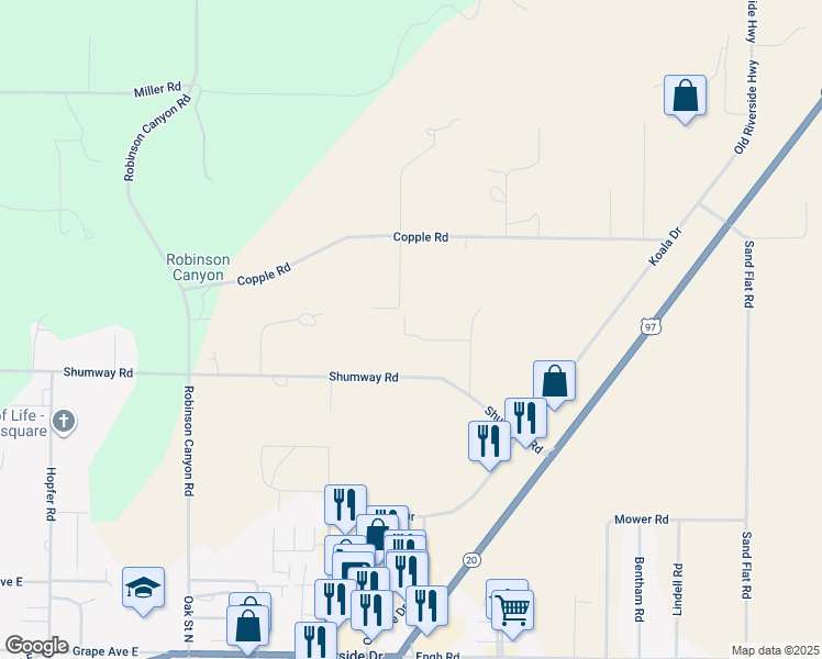 map of restaurants, bars, coffee shops, grocery stores, and more near 900 Apple Lane in Omak
