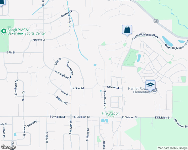 map of restaurants, bars, coffee shops, grocery stores, and more near 601 Timberland Loop in Mount Vernon