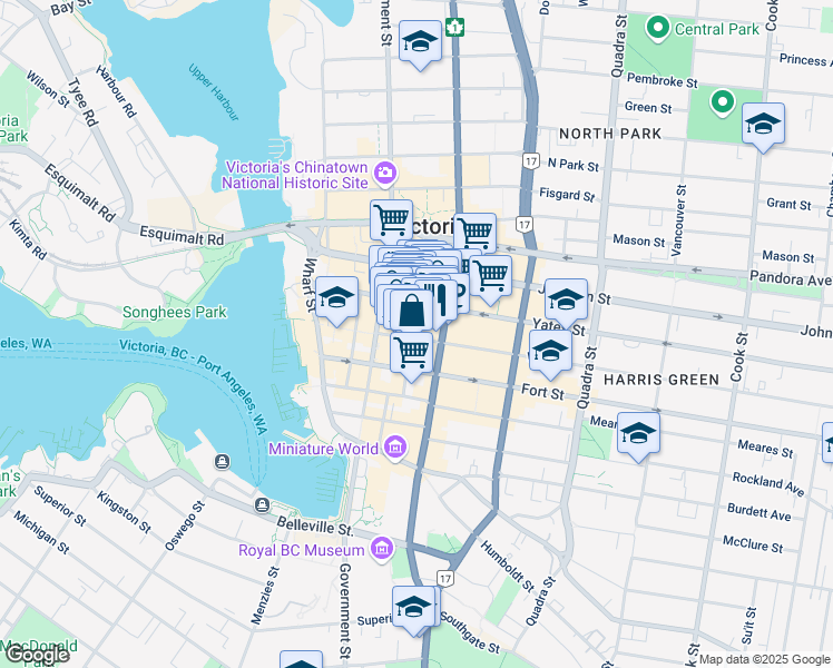 map of restaurants, bars, coffee shops, grocery stores, and more near 1221 Broad Street in Victoria