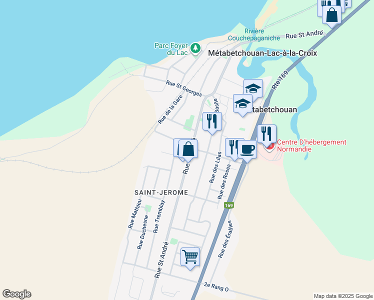 map of restaurants, bars, coffee shops, grocery stores, and more near 120 Rue Saint André in Métabetchouan-Lac-à-la-Croix