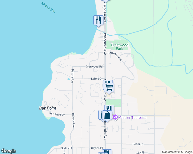 map of restaurants, bars, coffee shops, grocery stores, and more near 574 Labrie Dr in Whitefish