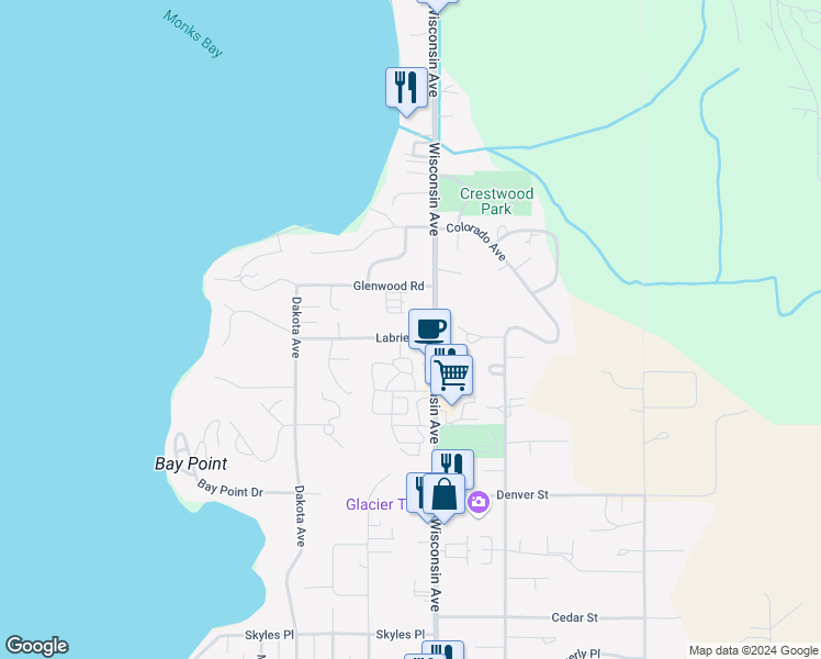 map of restaurants, bars, coffee shops, grocery stores, and more near 574 Labrie Drive in Whitefish