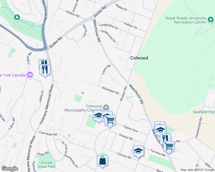 map of restaurants, bars, coffee shops, grocery stores, and more near 534 Allandale Road in Victoria