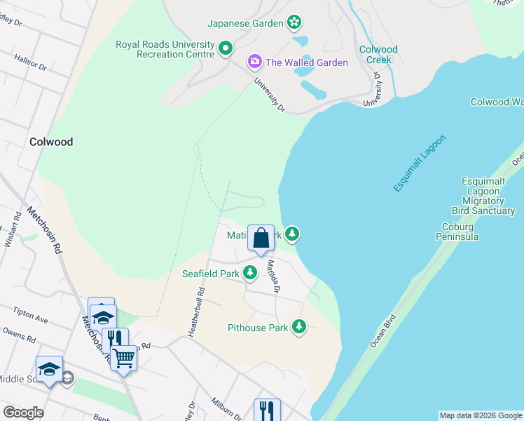 map of restaurants, bars, coffee shops, grocery stores, and more near 294 Ilott Place in Victoria