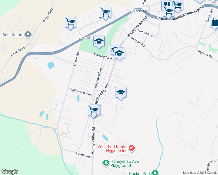 map of restaurants, bars, coffee shops, grocery stores, and more near 3375 Vision Way in Victoria