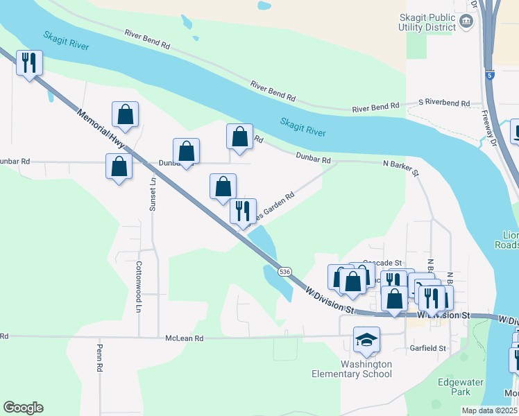 map of restaurants, bars, coffee shops, grocery stores, and more near 18087 Moores Garden Road in Mount Vernon