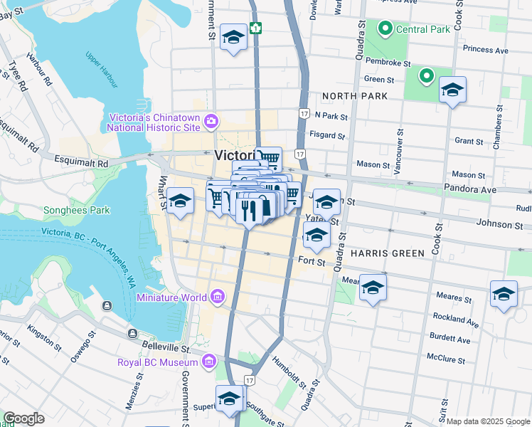 map of restaurants, bars, coffee shops, grocery stores, and more near in Victoria