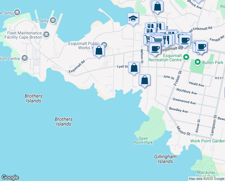 map of restaurants, bars, coffee shops, grocery stores, and more near 430 Grafton Street in Victoria