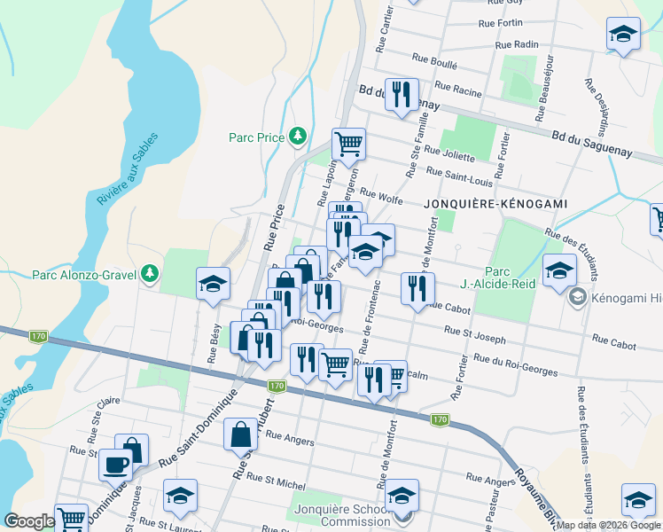 map of restaurants, bars, coffee shops, grocery stores, and more near 1984 Rue Sainte Famille in Saguenay