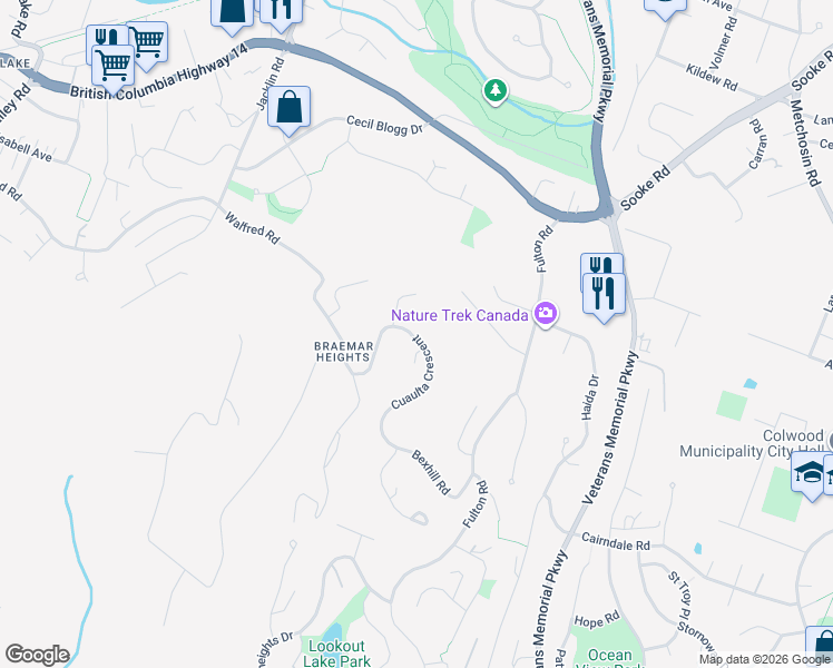 map of restaurants, bars, coffee shops, grocery stores, and more near 822 Cuaulta Crescent in Victoria