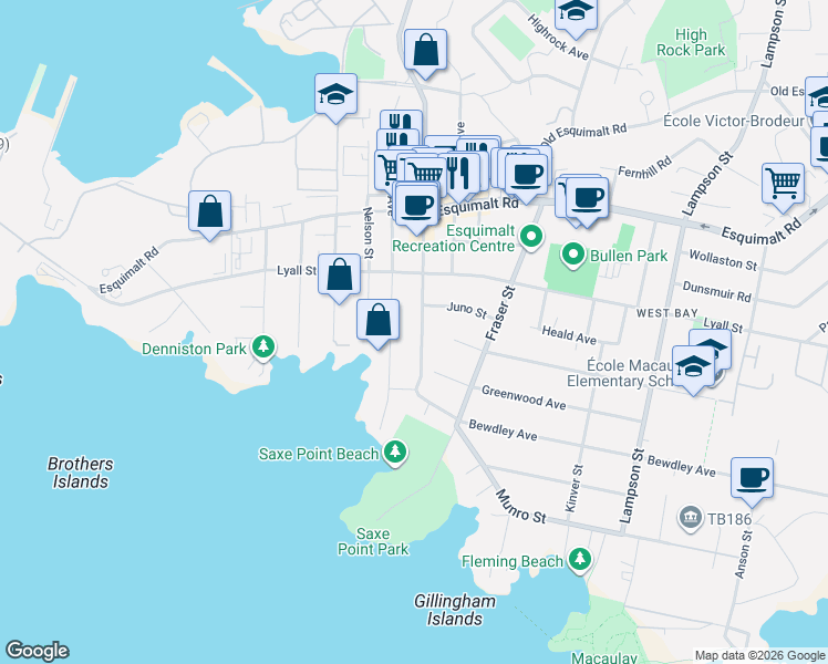 map of restaurants, bars, coffee shops, grocery stores, and more near 487 Admirals Road in Victoria