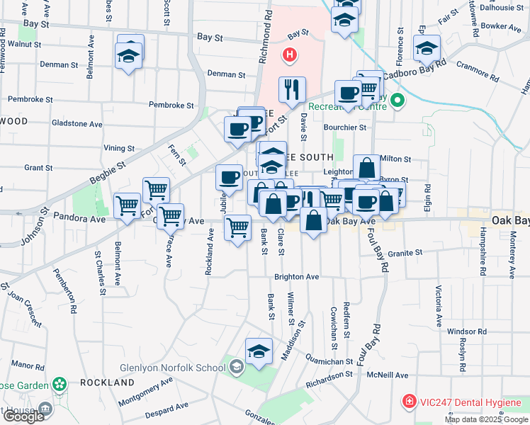 map of restaurants, bars, coffee shops, grocery stores, and more near in Victoria