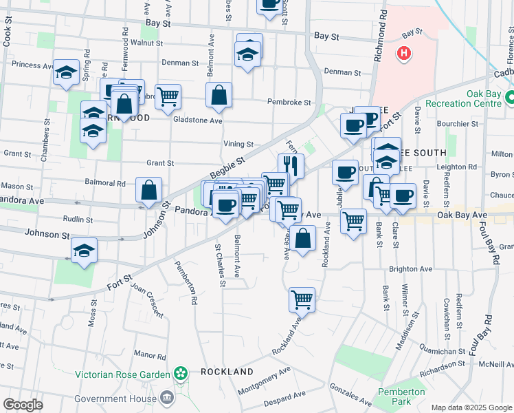 map of restaurants, bars, coffee shops, grocery stores, and more near 1508 Coldharbour Road in Victoria