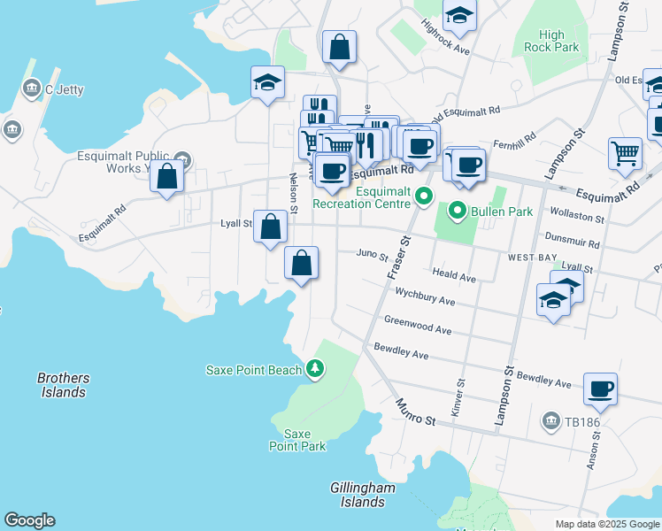 map of restaurants, bars, coffee shops, grocery stores, and more near 472 Admirals Road in Victoria