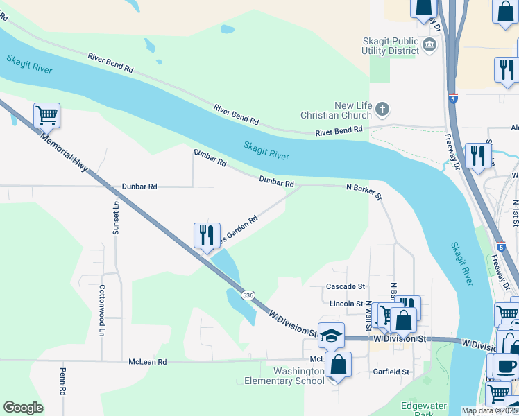 map of restaurants, bars, coffee shops, grocery stores, and more near 18175 Moores Garden Road in Mount Vernon