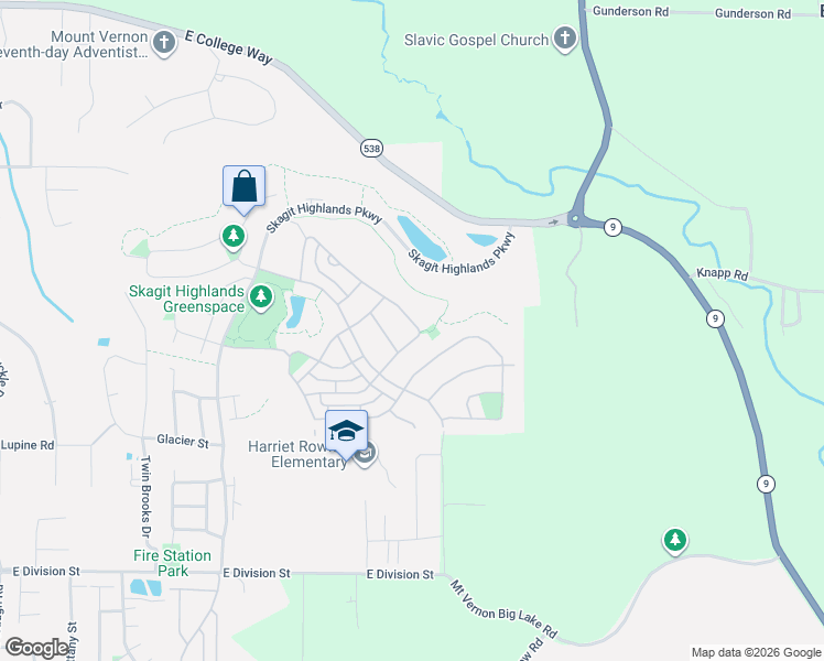 map of restaurants, bars, coffee shops, grocery stores, and more near 678 Panorama Ridge in Mount Vernon