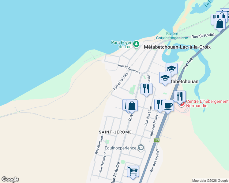 map of restaurants, bars, coffee shops, grocery stores, and more near 23 Rue de la Gare in Métabetchouan-Lac-à-la-Croix
