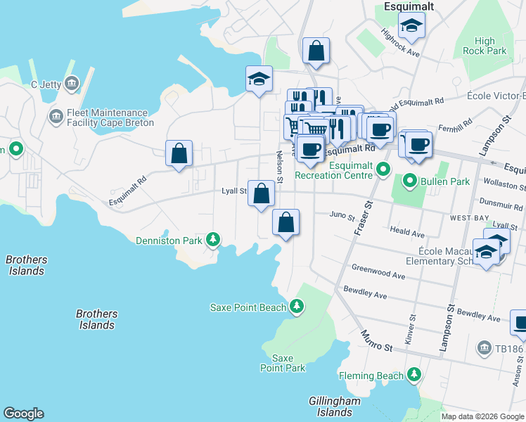 map of restaurants, bars, coffee shops, grocery stores, and more near 481 Sturdee Street in Victoria