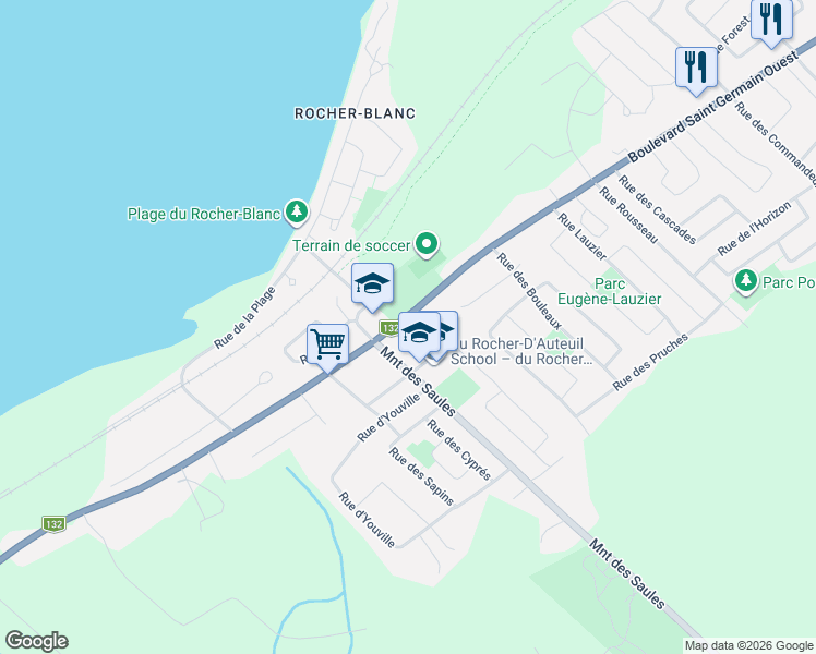 map of restaurants, bars, coffee shops, grocery stores, and more near 839 Boulevard Saint Germain in Rimouski