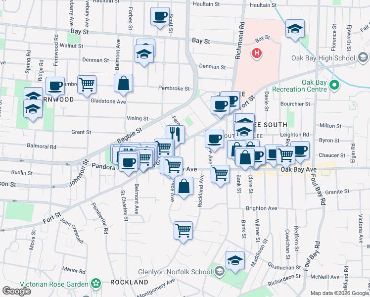map of restaurants, bars, coffee shops, grocery stores, and more near 1619 Morrison Street in Victoria