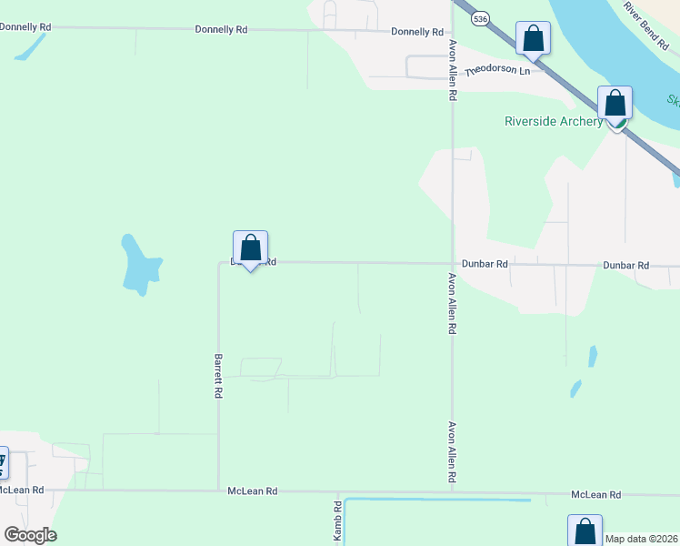 map of restaurants, bars, coffee shops, grocery stores, and more near 16750 Dunbar Road in Mount Vernon