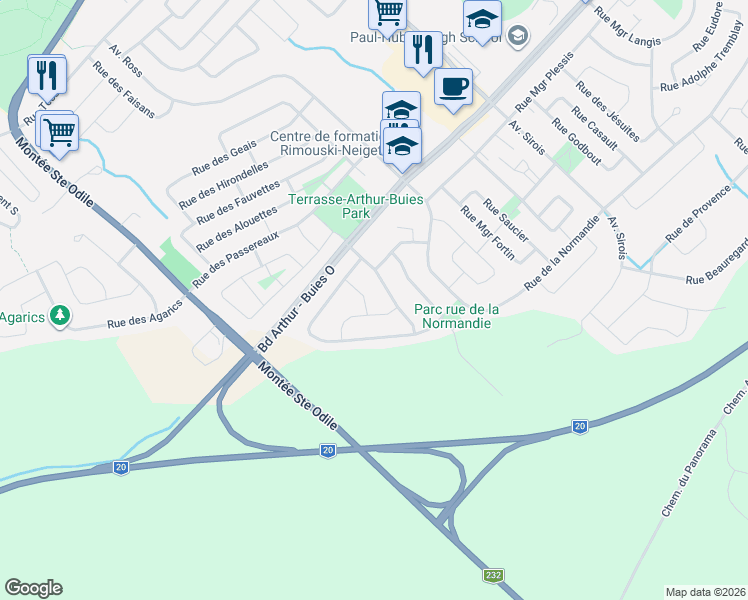 map of restaurants, bars, coffee shops, grocery stores, and more near 462 Rue de l'Abbé Gaudin in Rimouski