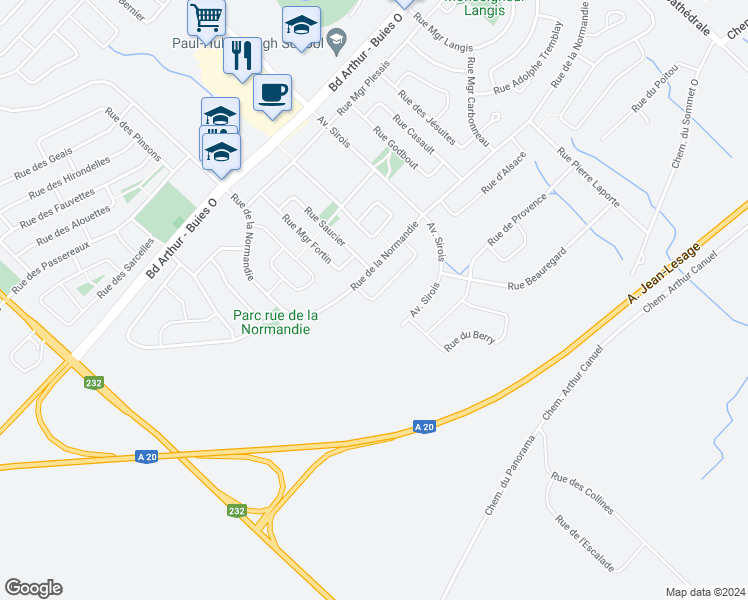 map of restaurants, bars, coffee shops, grocery stores, and more near 301 Rue des Vosges in Rimouski