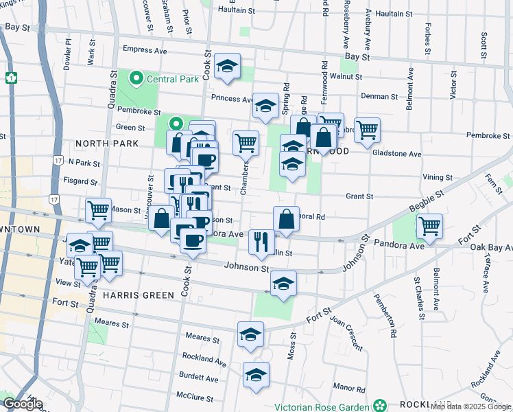 map of restaurants, bars, coffee shops, grocery stores, and more near in Victoria
