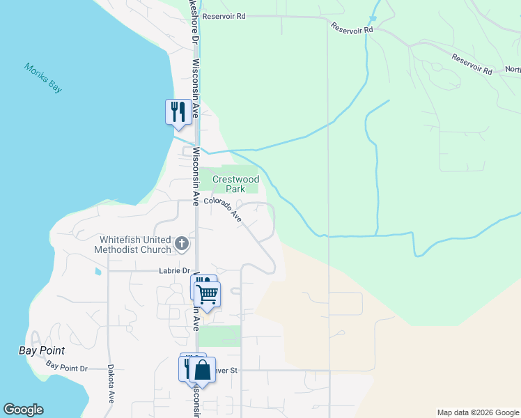 map of restaurants, bars, coffee shops, grocery stores, and more near 77A Colorado Drive in Whitefish