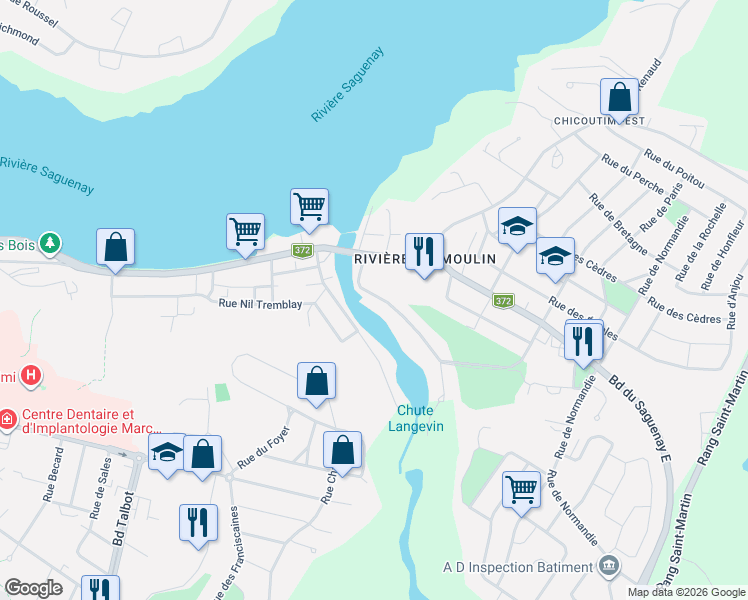 map of restaurants, bars, coffee shops, grocery stores, and more near 1186 Rue Saint Timothée in Saguenay