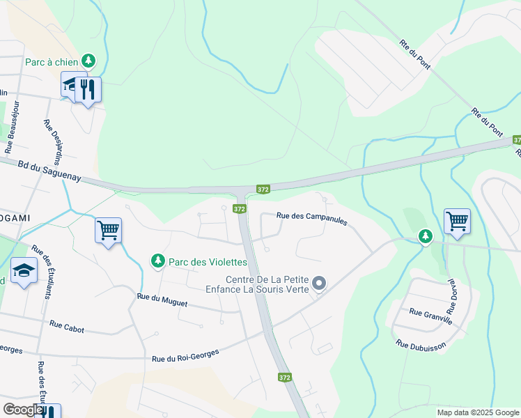 map of restaurants, bars, coffee shops, grocery stores, and more near 1876 Rue des Campanules in Saguenay