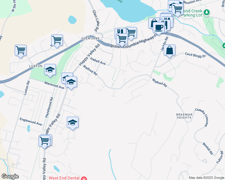 map of restaurants, bars, coffee shops, grocery stores, and more near 954 Walfred Road in Victoria