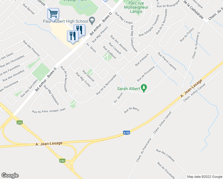 map of restaurants, bars, coffee shops, grocery stores, and more near 279 Rue des Vosges in Rimouski