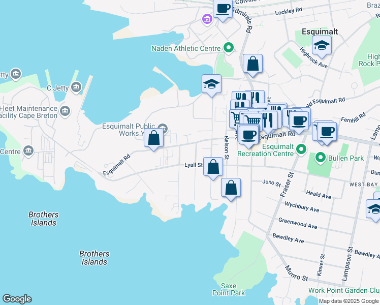 map of restaurants, bars, coffee shops, grocery stores, and more near 520 Foster Street in Victoria