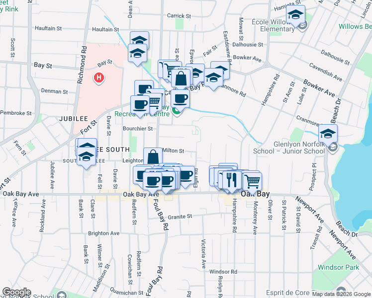 map of restaurants, bars, coffee shops, grocery stores, and more near 1788 Elgin Road in Victoria