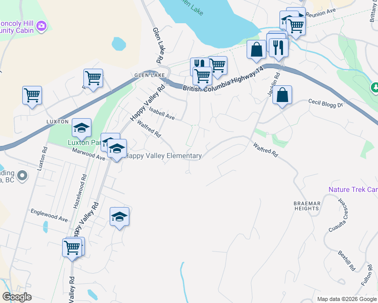 map of restaurants, bars, coffee shops, grocery stores, and more near 954 Walfred Road in Victoria