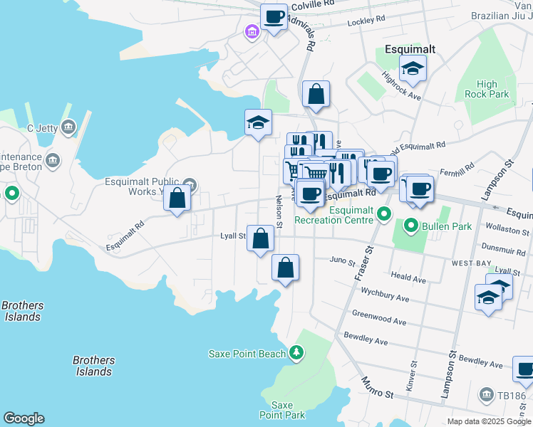 map of restaurants, bars, coffee shops, grocery stores, and more near 519 Sturdee Street in Victoria