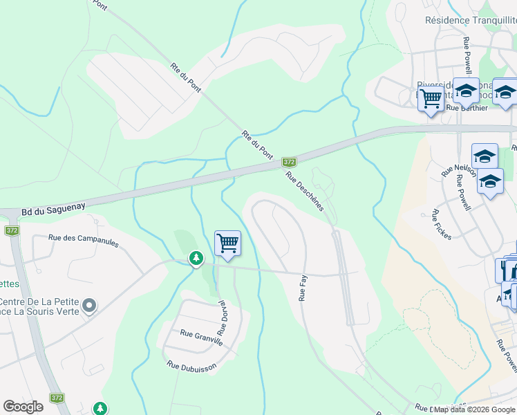 map of restaurants, bars, coffee shops, grocery stores, and more near 1828 Rue Fay in Saguenay